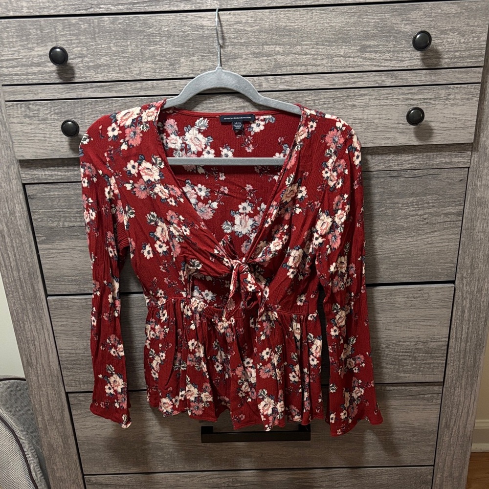 American Eagle Outfitters Floral Red Blouse